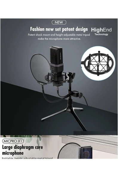 Yanmai Micpro X1 USB Mikrofon Tripod+Pop Filtre+Şok Askı Yayın Kayıt YouTube - 3