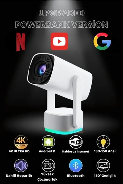 K2 Projeksiyon dahili 9750mAh pil 4K HD Bluetooth Android Sinema açık Projeksiyon RGB Işıklı Low - 4