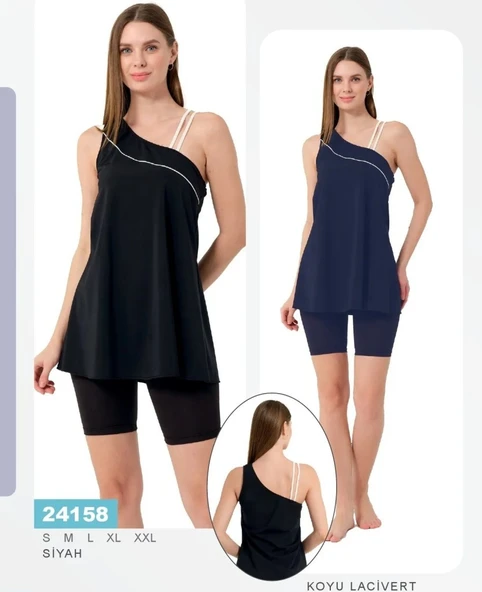 Tesmay 24158 Lacivert Tek Omuz İki İpli Lycralı Yarı Kapalı Havuz Mayo - Resim 4