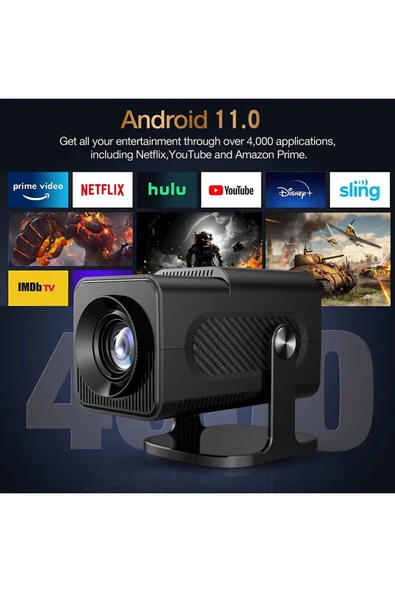 HCS350 Pro oyun projektör Android 11 4K 1080P desteklenen Wifi6 BT5.0 akıllı ev video oyun sinema - 4