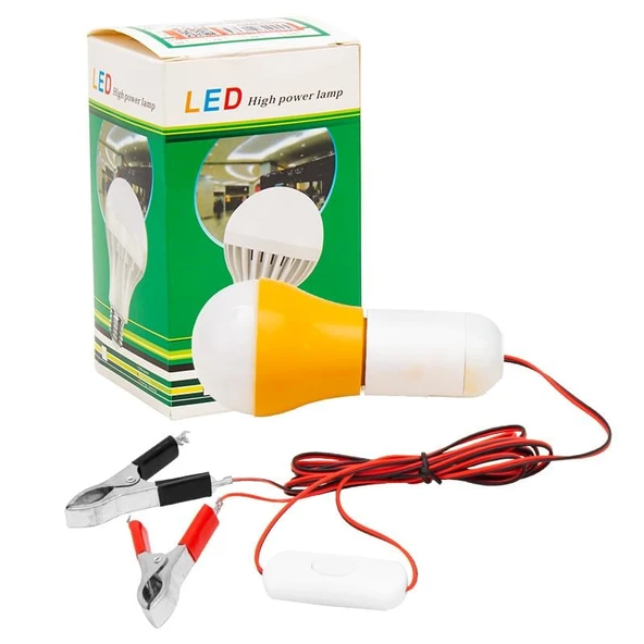 Ayt 12V Led Ampul Çakmaklıklı Akü Maşalı Krokodilli Kamp Lambası Tamirci Aydınlatma Led Aç Kapa Anahtarlı - 2