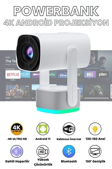 K2 Projeksiyon dahili 9750mAh pil 4K HD Bluetooth Android Sinema açık Projeksiyon RGB Işıklı Low