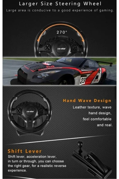 Ns-9877 270 Derece Araba Direksiyon Yarış Seti Android, Ps3,PS4,Xbox One,Pc,TV Set-Top Box Uyumlu - 5