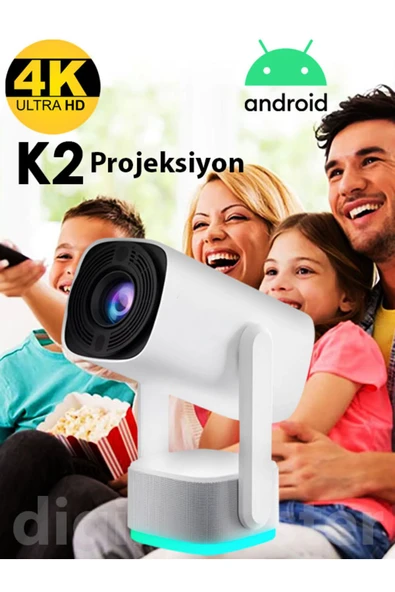 K2 Projeksiyon Dahili 9750mAH Pil 4K Hd Bluetooth Android 11 Sinema Açık Projeksiyon