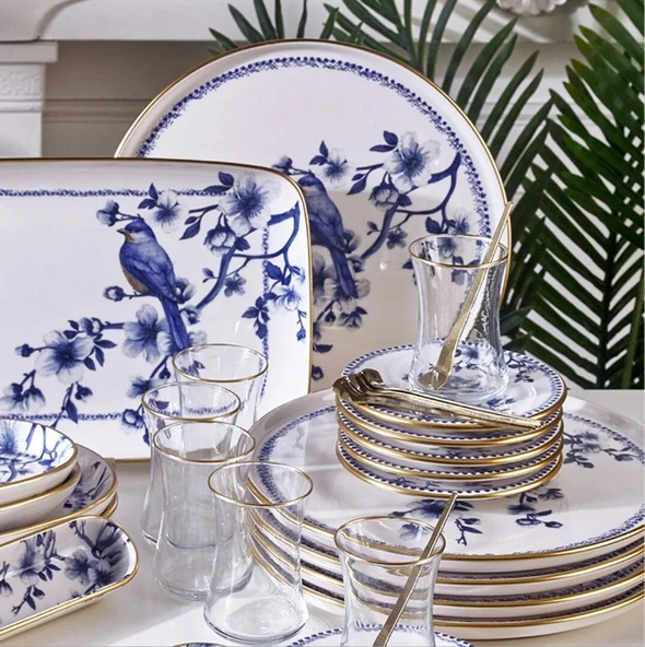 Fecra Blue Bird 35 Parça Gold Fileli Kahvaltı Seti - 2