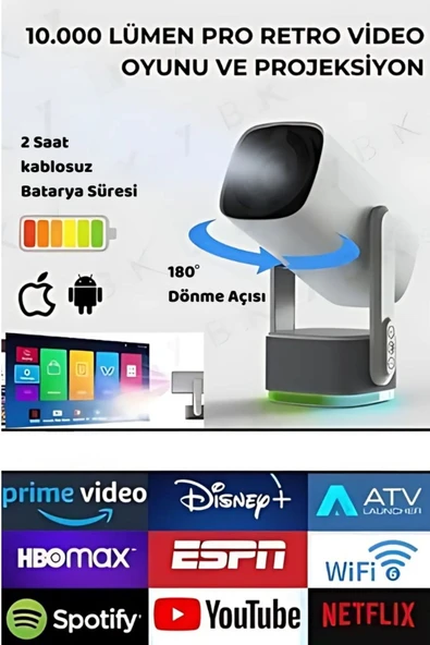 K2 Projeksiyon dahili 9750mAh pil 4K HD Bluetooth Android Sinema açık Projeksiyon RGB Işıklı Low - 2