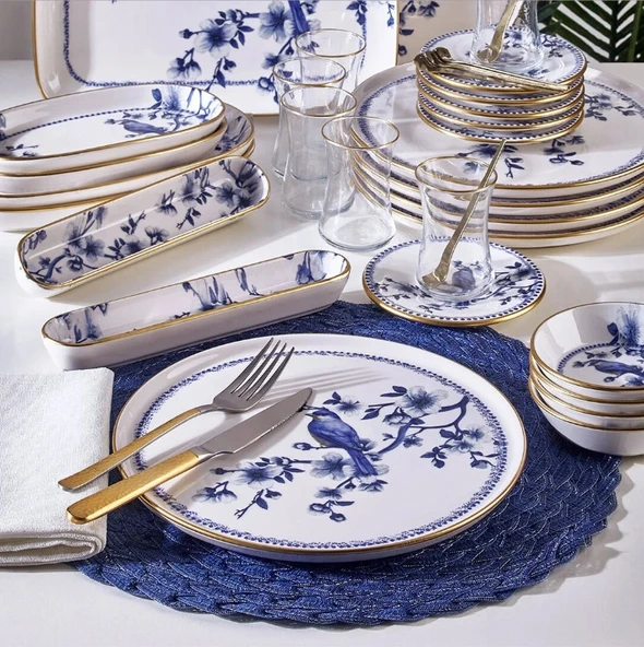 Fecra Blue Bird 35 Parça Gold Fileli Kahvaltı Seti - 3