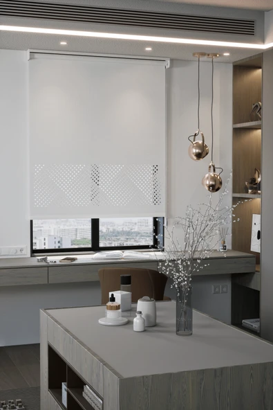 Perdea Lazer Kesim Mat Stor Perde, Lazer Kesimli Modern Serisi, M-3001 Beyaz Renk