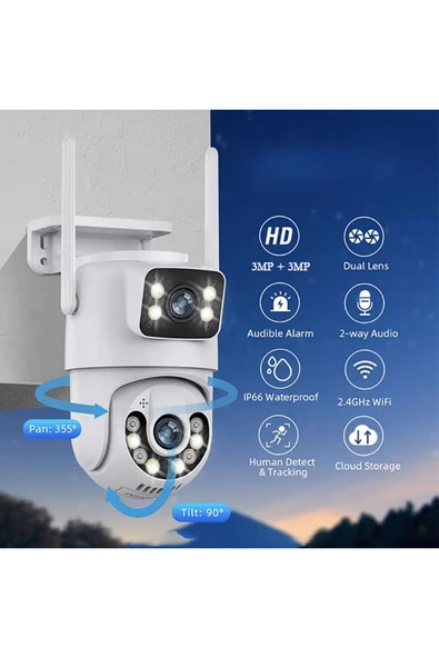 Çift Kameralı Gece Görüşlü Full HD Kablosuz wifi ip Akıllı güvenlik kamerası - 3