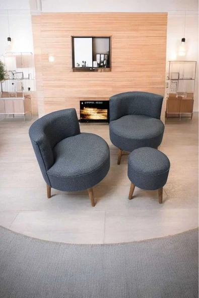 DENART GARDEN ÇAY SETİ İKİLİ KOLTUK BERJER VE PUF TAKIMI
