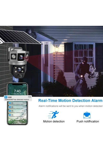 Bilişim Burada V380 Pro 12MP Güneş WIFI IP Kamera CCTV İki Lens Sim Kartlı Dış Mekan PTZ Kamera - 5