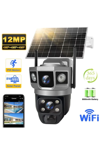 Bilişim Burada V380 Pro 12MP Güneş WIFI IP Kamera CCTV İki Lens Sim Kartlı Dış Mekan PTZ Kamera
