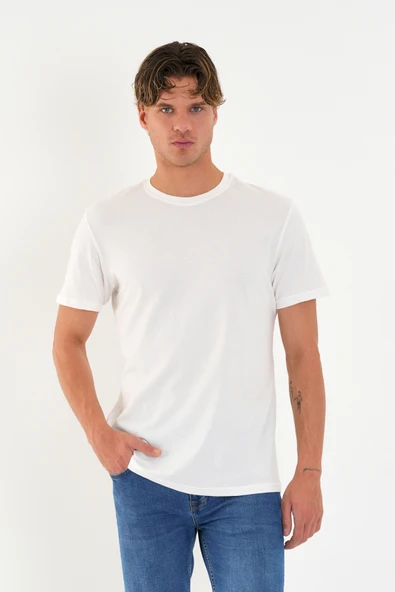 Regular Fit Baskısız Basic T-Shirt %100 Pamuk Yumuşak Dokulu Bisiklet Yaka Tişört