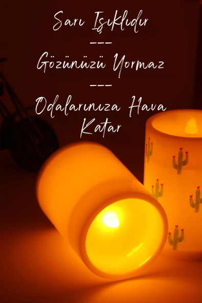 2li Led Mum Kaktüs Flamingo Bardak Tipi Pilli Dumansız Alevli Dekoratif Yapay Mum Dekor Lambası - 5