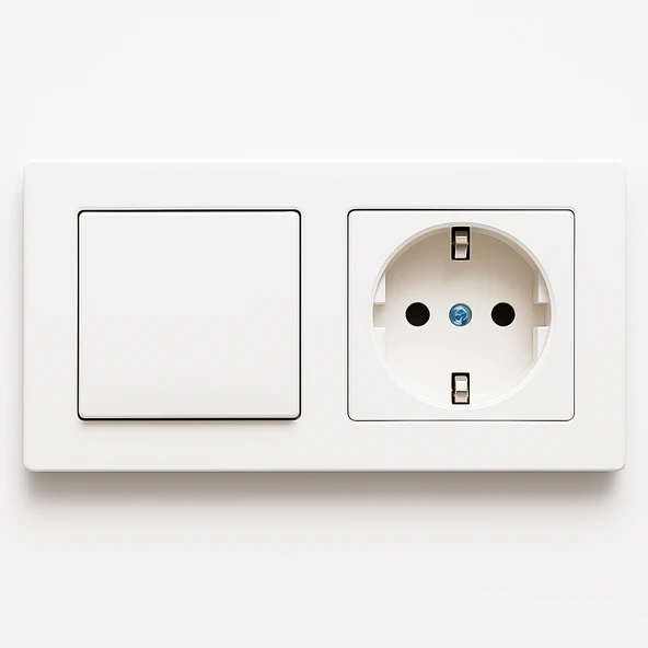 Karen Serisi Beyaz Tuşlu Anahtar ve Topraklı Priz Seti 2'li Çerçeveyle Uyumlu