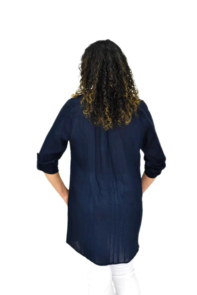 Kadın Lacivert Uzun Kol Gömlek BGL-ST04661 - Resim 5