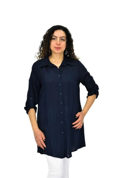 Kadın Lacivert Uzun Kol Gömlek BGL-ST04661 - Resim 2