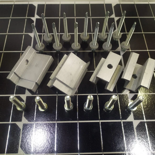 Güneş Paneli Montaj Aparatı 10 Panel İçin 22 Adet 30 cm Profil 22 Adet Klemp - Resim 4