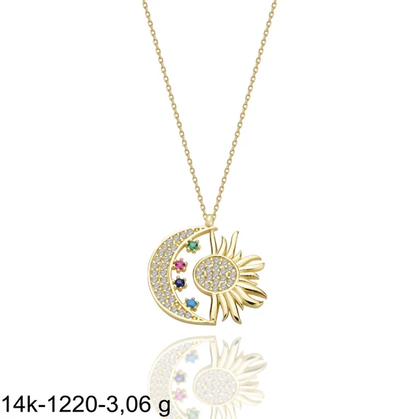 Ay Güneş Soy Luna Kolyesi Çok Şık 14 Ayar Altın Kolye - Resim 2