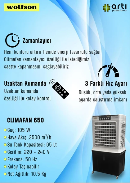 Wolfson Climafan 650 Uzaktan Kumandalı Hava Soğutucu - 2