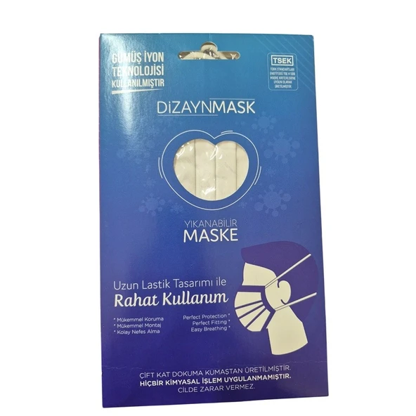 Dizaynmask Gümüş İyonlu Yıkanabilir Maske Beyaz - L ürün görseli 1
