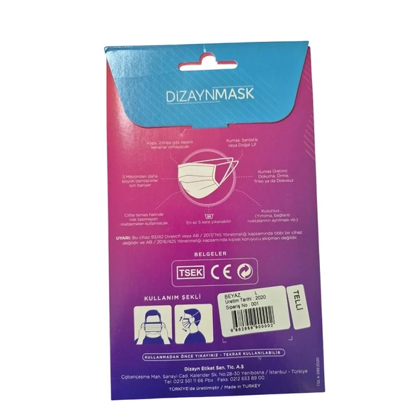 Dizaynmask Gümüş İyonlu Yıkanabilir Maske Beyaz - L - Resim 2