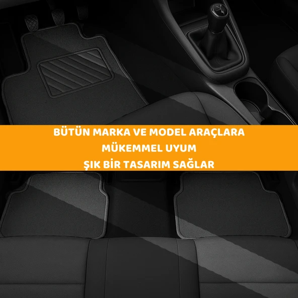 Beylini Oto Paspas Halı Kaymaz Taban Yıkanabilir Silinebilir Universal Tüm Araç ve Modellere Uyumlu Lüks Siyah Lateks Taban 4 Parça Siyah - 3