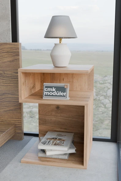 Juno Dekoratif Komodin Zigzag Sehpa iki Bölmeli Başucu Komodini