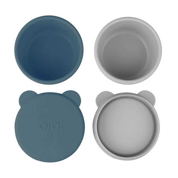 OiOi Silikon Kapaklı Mini Kase 2'Li Mini Bites Deep Blue / Powder Grey