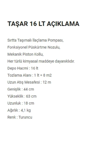 İLPOSAN TAŞAR 16 LT MEKANİK KOLLU İLAÇ ATMA İLAÇLAMA POMPASI - 5