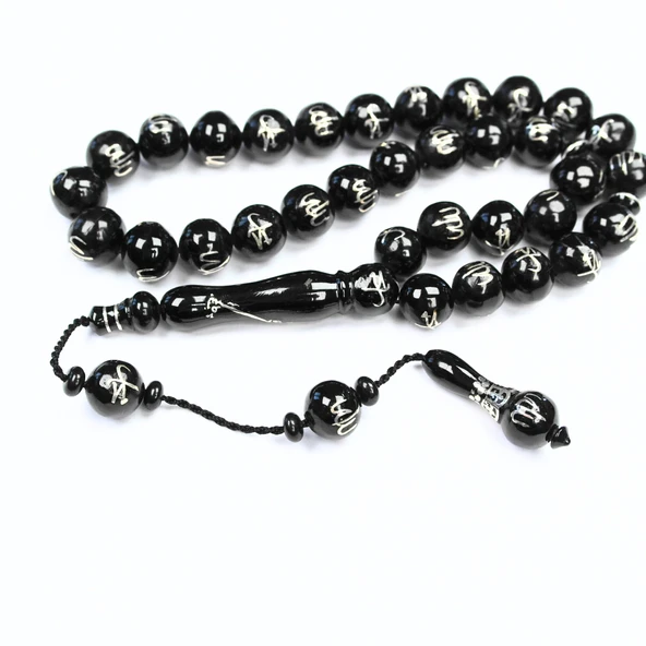 Oltu Taşı ALLAH MUHAMMET  Arapça El İşçiliği Tespih ürün görseli 1