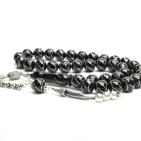 Oltu Taşı Küre  Model Çemberli Burgu İşlemeli Tespih ürün görseli 1