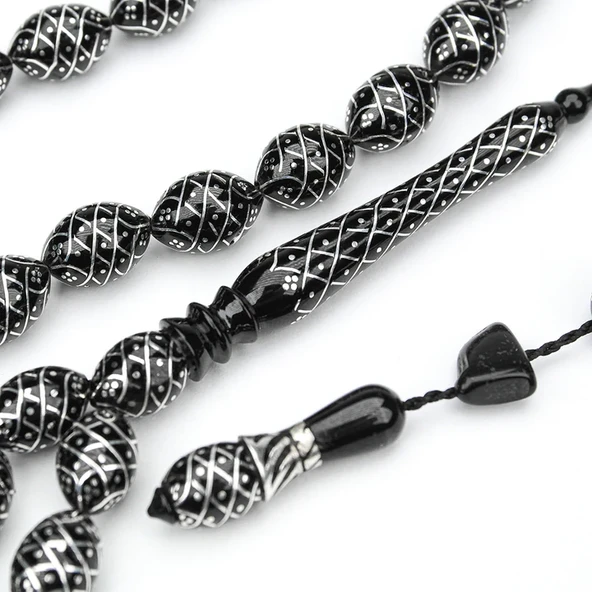 Oltu Taşı Koleksiyonluk Özel  İşlemeli Tespih - Resim 2