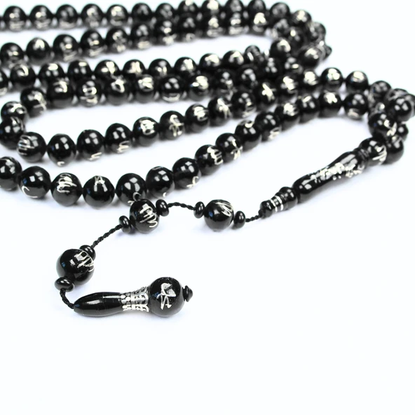 Oltu Taşı ALLAH MUHAMMET Arapça İşlemeli  Namaz Tespihi ürün görseli 1