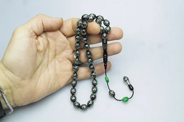  Oltu Taşı Yesil Damla İçi Damla Tespih - 3