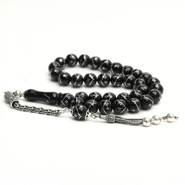 Oltu Taşı Küre Tek Zikzak Dörtlü Baklava İşlemeli Tespih ürün görseli 1