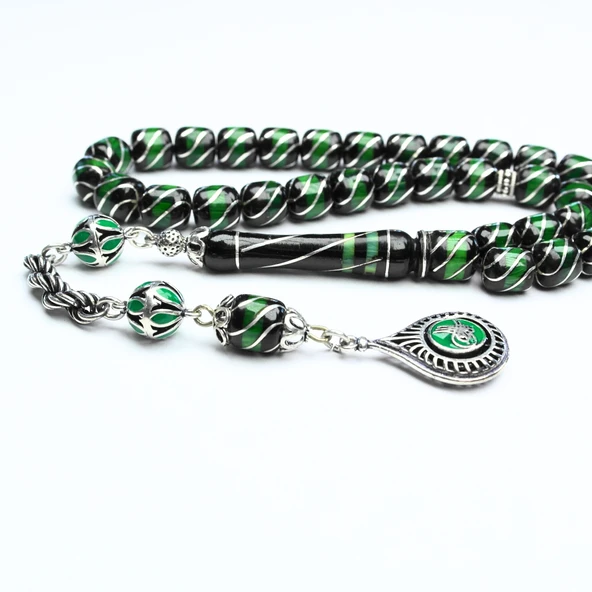 Oltu Taşı ve Galalith Çeşmi Bülbül İşlemeli Tespih ürün görseli 1