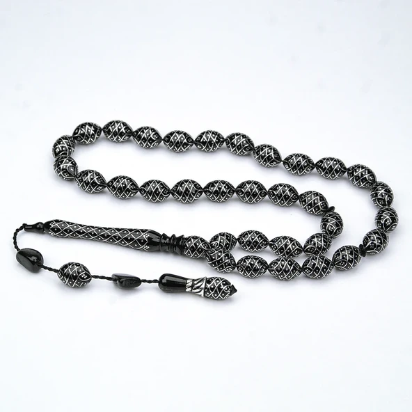 Oltu Taşı Koleksiyonluk Özel  İşlemeli Tespih - Resim 3