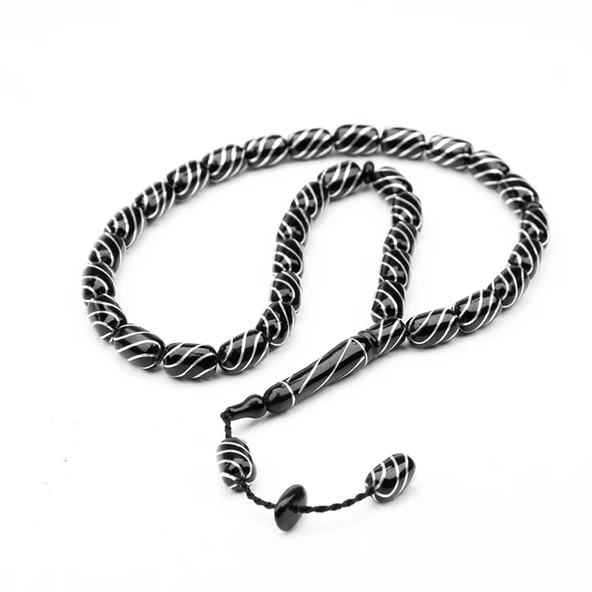 Oltu Taşı Çeşmi Bülbül İşlemeli Kapsül Tespih - Resim 2