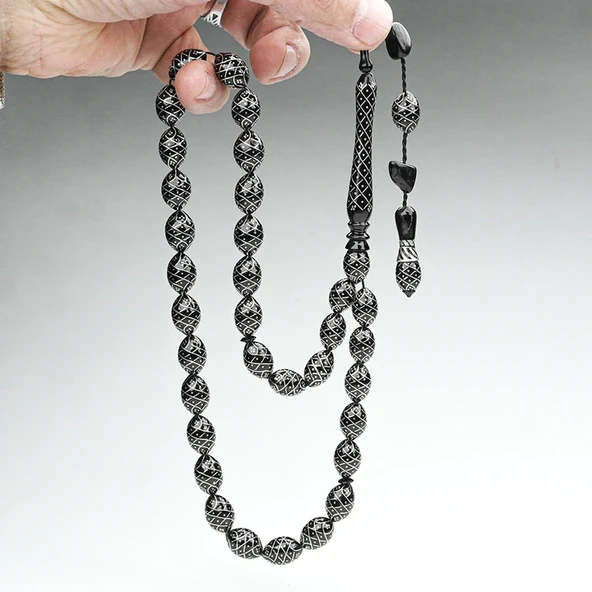 Oltu Taşı Koleksiyonluk Özel  İşlemeli Tespih - Resim 5