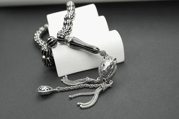 Oltu Taşı Basık  Model On İkili Karpuz Dilimi İşlemeli Tespih - Resim 4