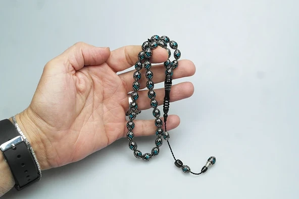 Oltu Taşı ve Mine İşlemeli Tespih - Resim 4