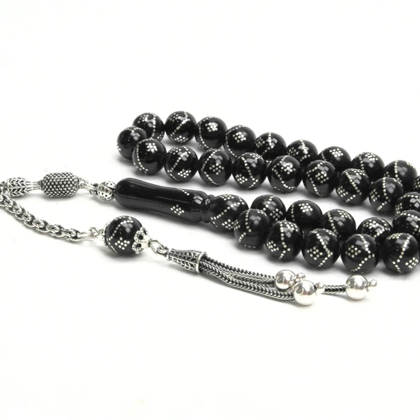 Oltu Taşı Küre  Model Tek  Zikzak Dokuzlu Baklava İşlemeli Tespih ürün görseli 1