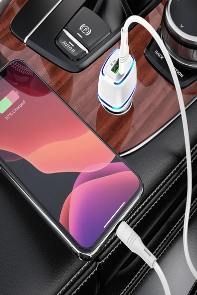 40w Araba Çakmaklık Hızlı Şarj Type-c Ve Usb Çıkışlı PD Şarj Aleti Işıklı Apple Android Tam Uyumlu - 5