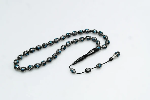 Oltu Taşı ve Mine İşlemeli Tespih - Resim 2