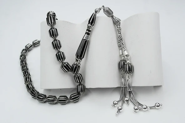 Oltu Taşı Traşlı Kesme On İkili Karpuz  Dilim İşlemeli Tespih - Resim 4