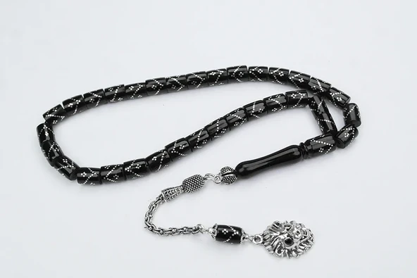 Oltu Taşı  Kesme Model Tek Zikzak Dörtlü Baklava  İşlemeli Tespih ürün görseli 1