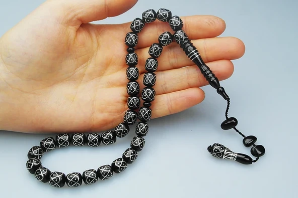Oltu Taşı Örgü Model İşlemeli Tespih - 3