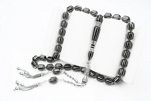 Oltu Taşı Traşlı Kesme On İkili Karpuz  Dilim İşlemeli Tespih - Resim 2