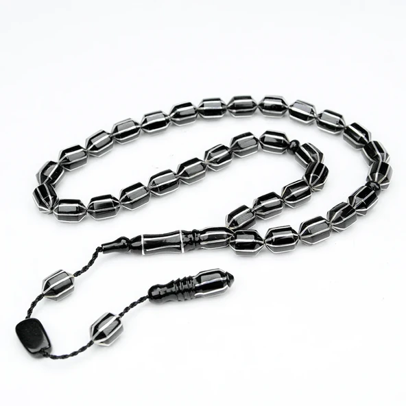 Oltu Taşı Traşlı Kesme Karpuz İşlemeli Tespih - Resim 3